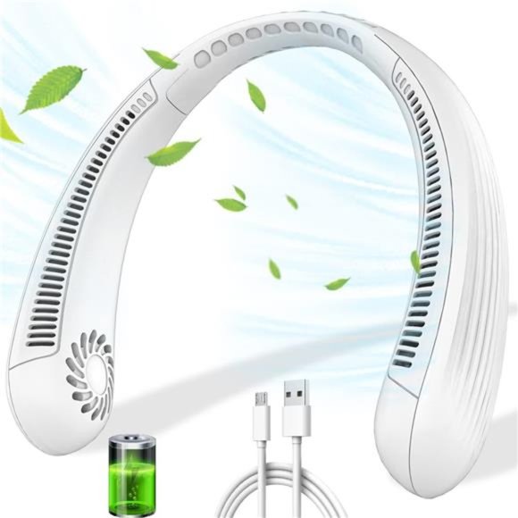 Portable Bladeless Neck Fan USB Rechargeable Outdoor Hanging Fan,White